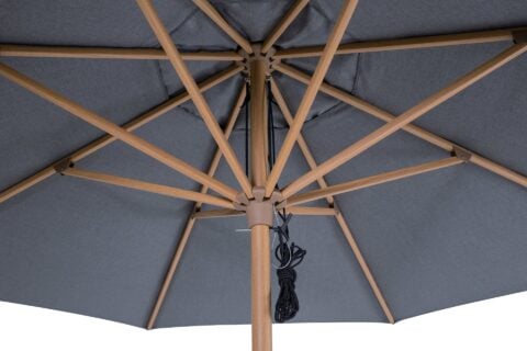 Tempo Andrews Cusine umbrella looking up at the frame and fabric.