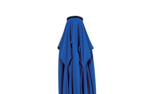 Tempo Cabelle umbrella folded and closed, showing the top portion and blue fabric.