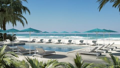 Capri Flex outdoor umbrella in use