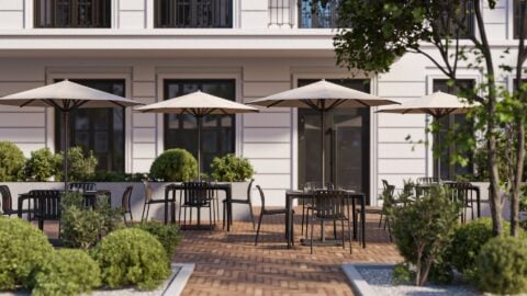Frappe outdoor umbrella in use
