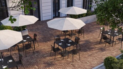 Frappe outdoor umbrella in use