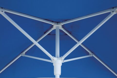 Tempo Frappe umbrella, view from underneath showcasing the frame and fabric.
