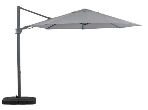 Geneva EZ Lift cantilever umbrella in an outdoor setting near a pool.