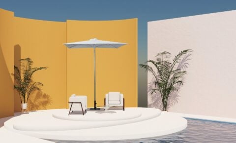 Tempo Ibiza outdoor umbrella in a stylish outdoor setting.