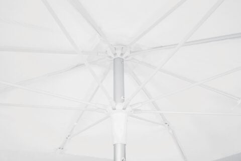 Tempo Ibiza umbrella, view from underneath showing ribs and pole.