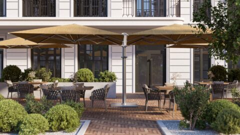 Maximus outdoor umbrella in use