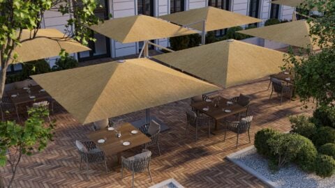 Maximus outdoor umbrella in use