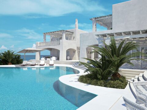 Tempo Palatinus umbrella shown in outdoor poolside setting.