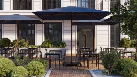 Piazza outdoor umbrella in use