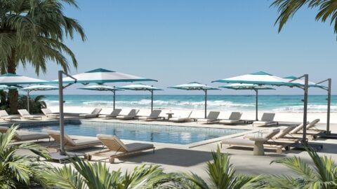 V1 outdoor umbrella in use