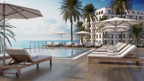 Valencia outdoor umbrella in use