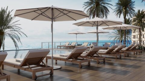 Valencia outdoor umbrella in use