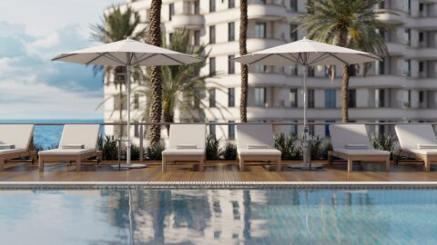 Valencia outdoor umbrella in use