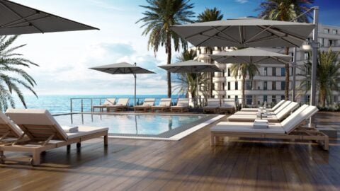 Velo outdoor umbrella in use